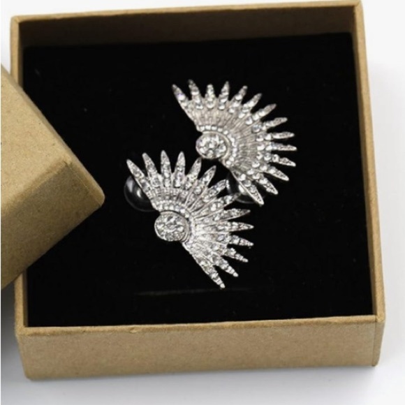 Silver Rhinestone Fan Designer Earrings - Picture 7 of 10